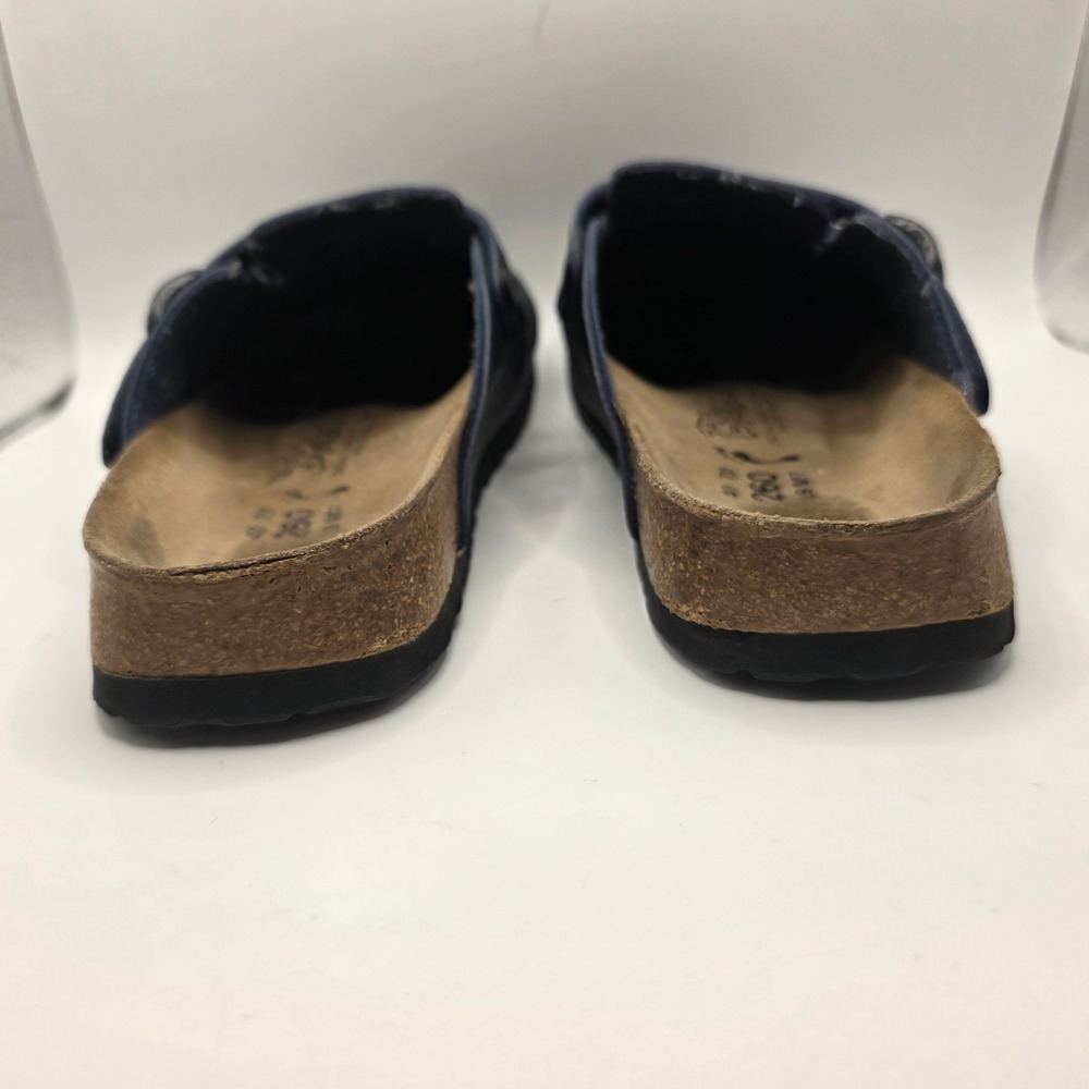 Birkis by Birkenstock Navy Blue Pebbled Double Buckle Clogs Mules Women 9 Men 7 - Picture 5 of 9